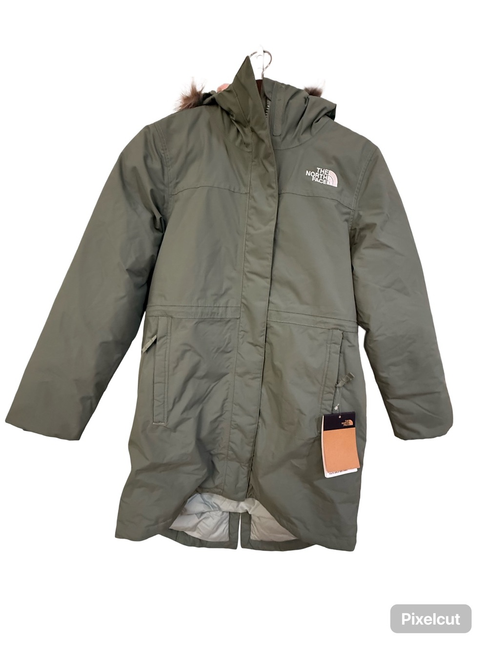 The North Face Kids Olive Green Hooded Puffer Parka with Faux-Fur Trim